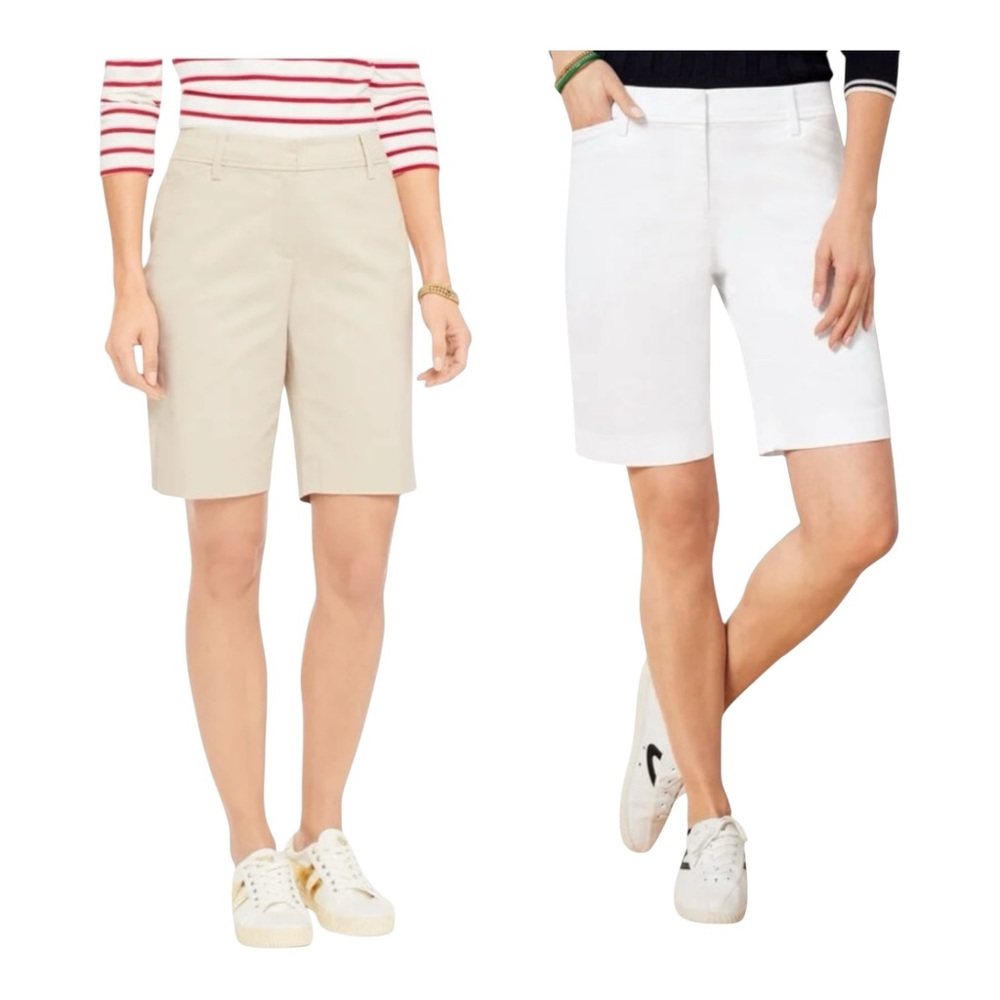 Talbots 2 Pair Perfect Short Bermuda 9”White and Beige 4P